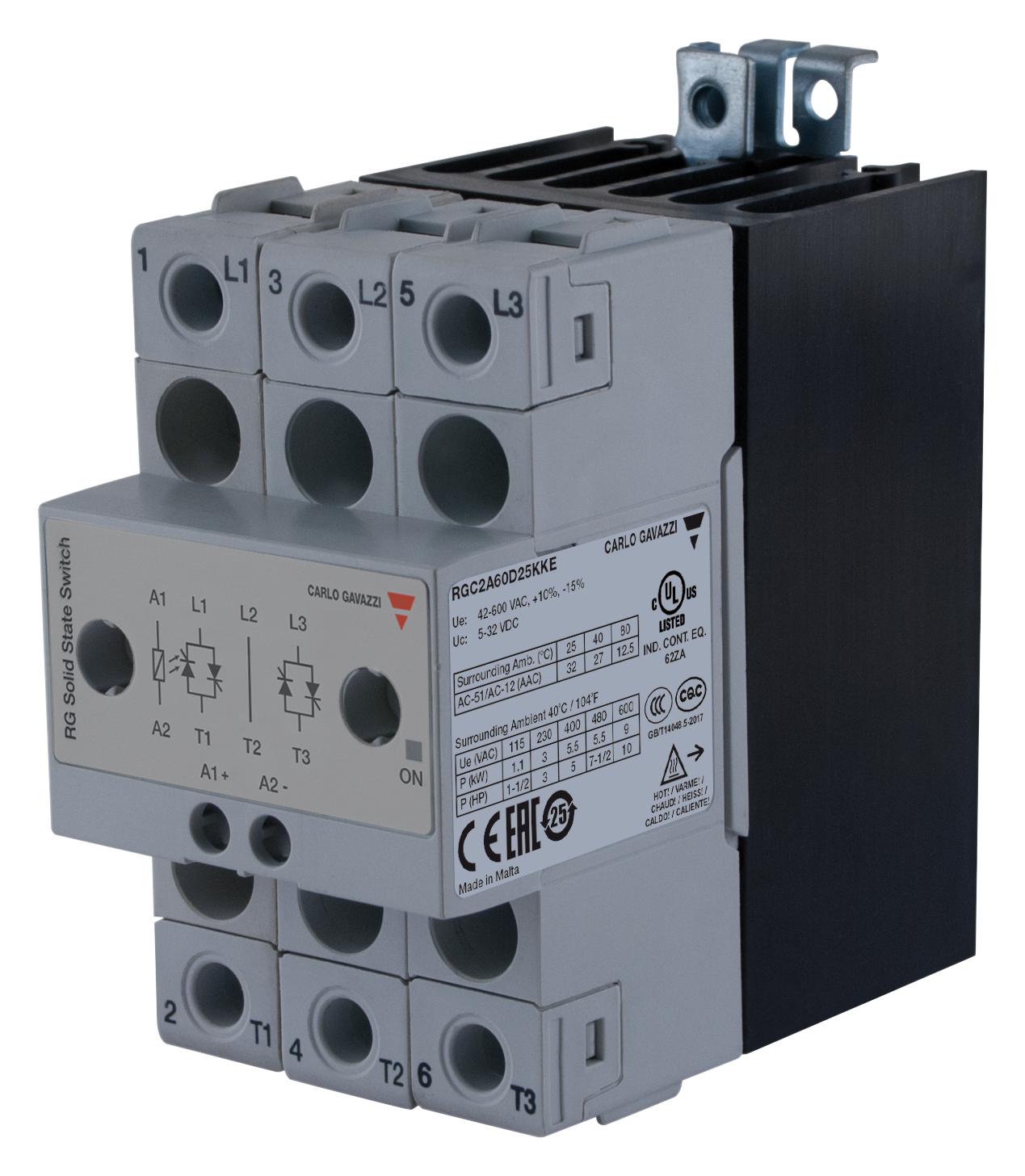 Carlo Gavazzi Rgc2A60D25Kke Solid State Contactor, 25A, 5 To 32Vdc