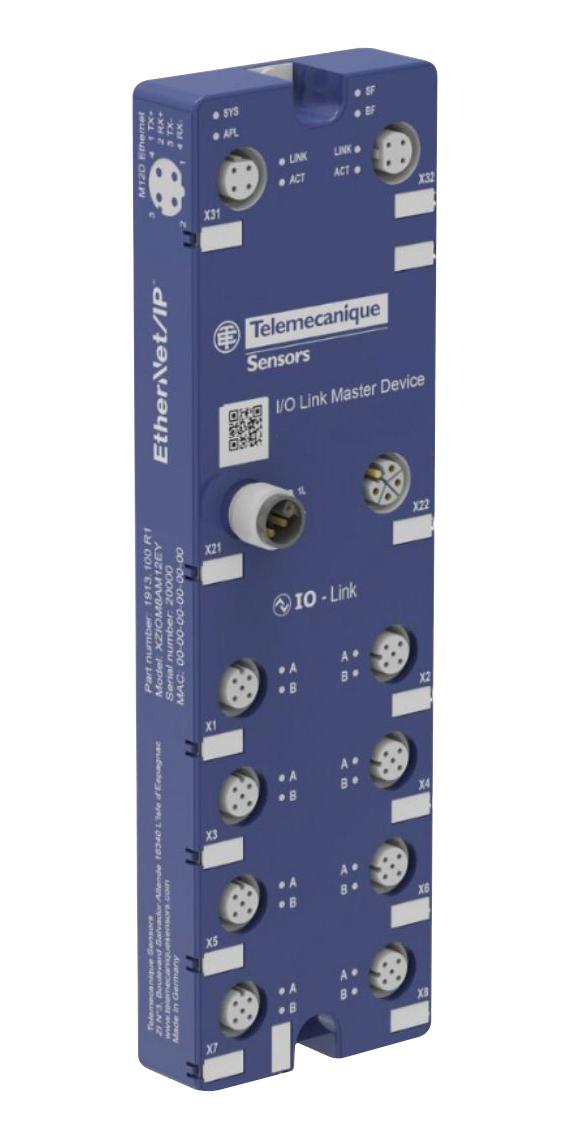 Telemecanique Sensors Xziom8Am12Py Io Link Master, 8-Port, Class A, Ip67