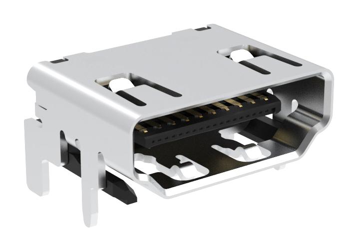 Amphenol Communications Solutions G45Aa1902100Gj2Hr Hdmi Connector, R/a Rcpt, 19Pos, Pcb