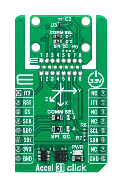 MikroElektronika Mikroe-6410 Accel 31 Click Add-On Brd, I2C/spi, 3.3V