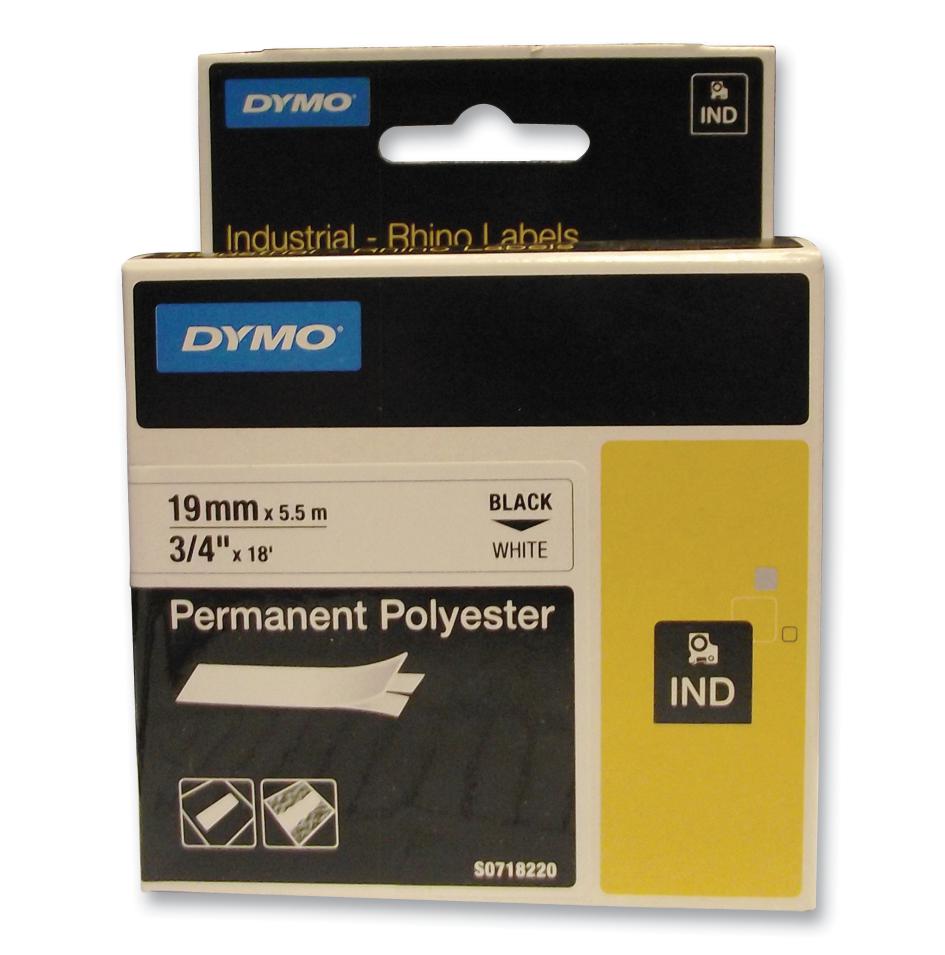 Dymo 18484 Tape, Perm, Poly, White, 19mm X 5.5M