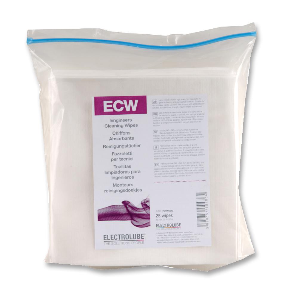 Electrolube Ecw025 Wipes, Cleaning, Engineers, Pk25