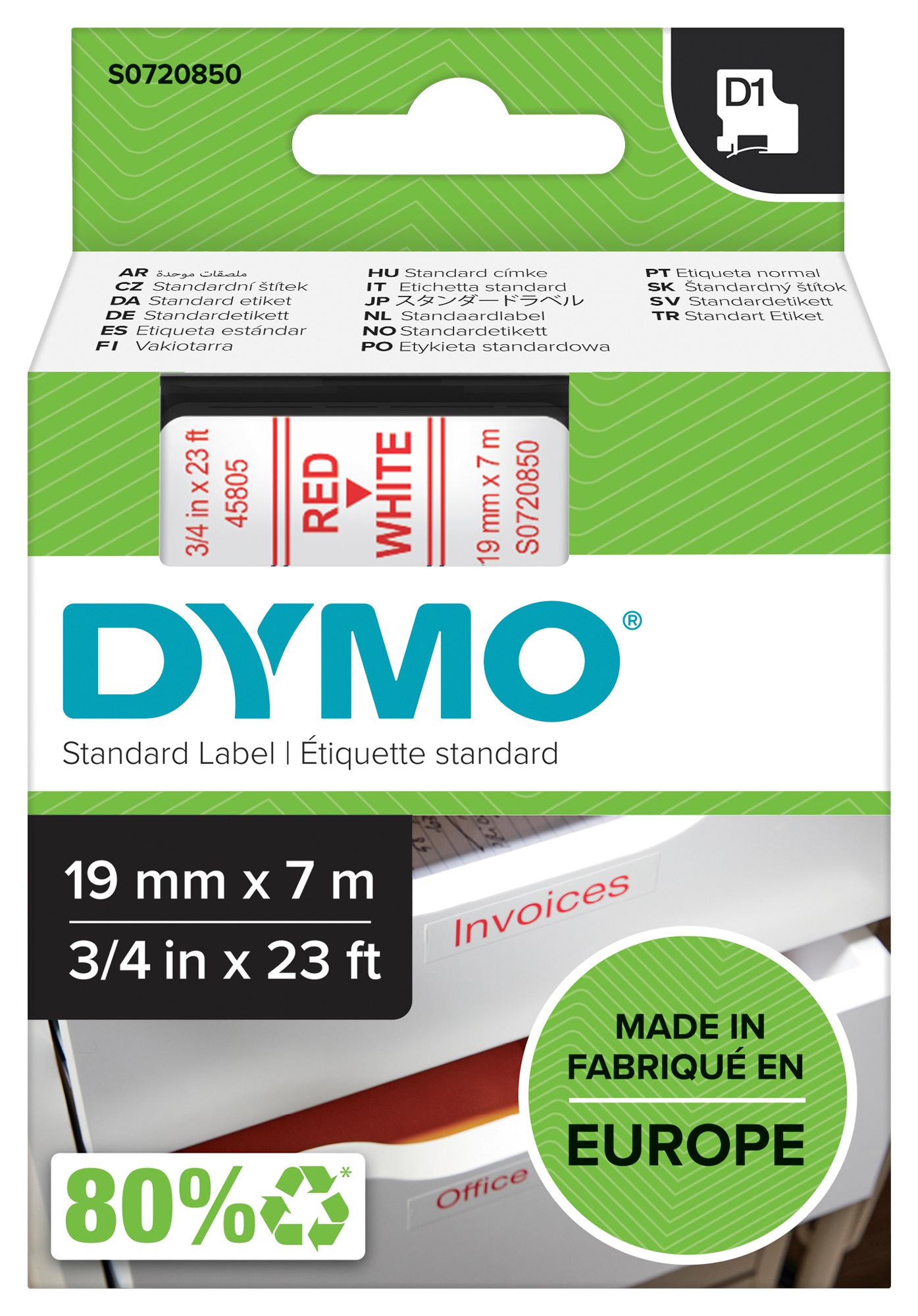 Dymo 45805 Tape, Red/white, 19mm