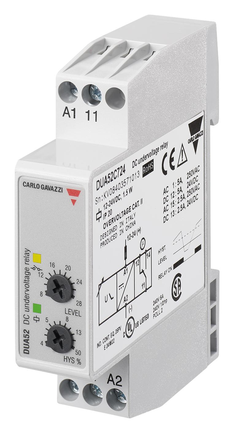 Carlo Gavazzi Dua52C724 Relay, Voltage Sensing, Spdt, 24Vdc