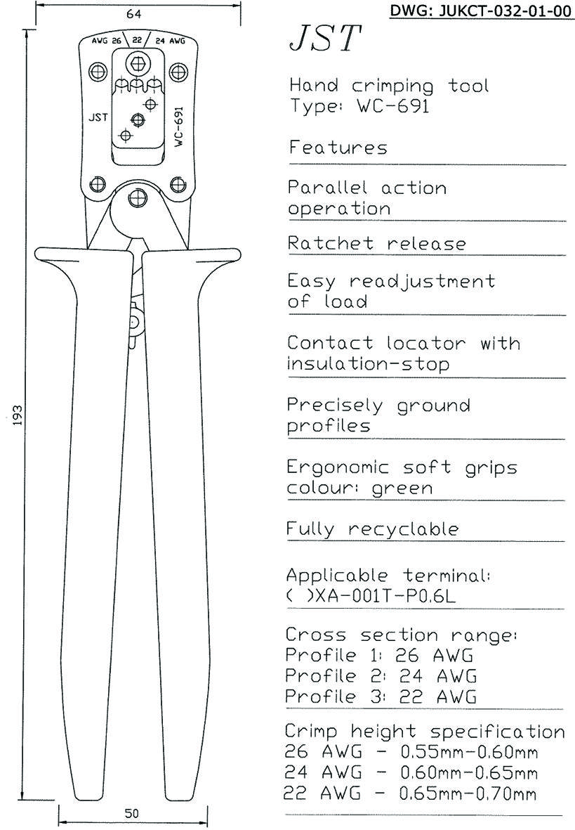 Jst Wc-691 Tool, Crimp Xa