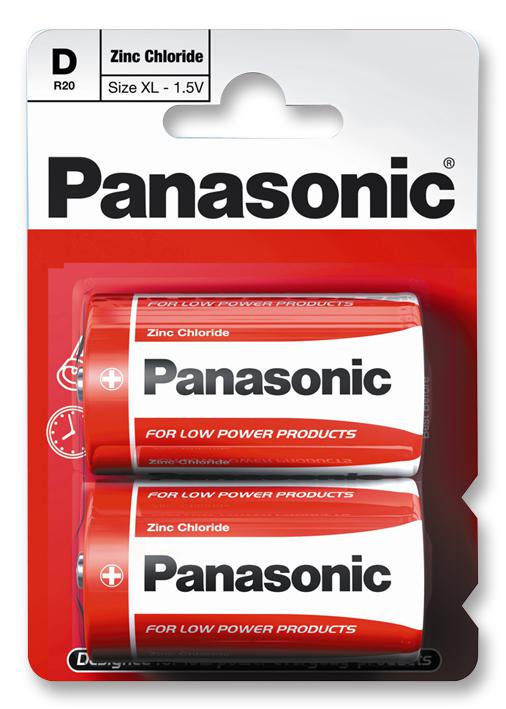 Panasonic R20Rel/2Bp. Battery, Zinc Carbon, D, Pk2