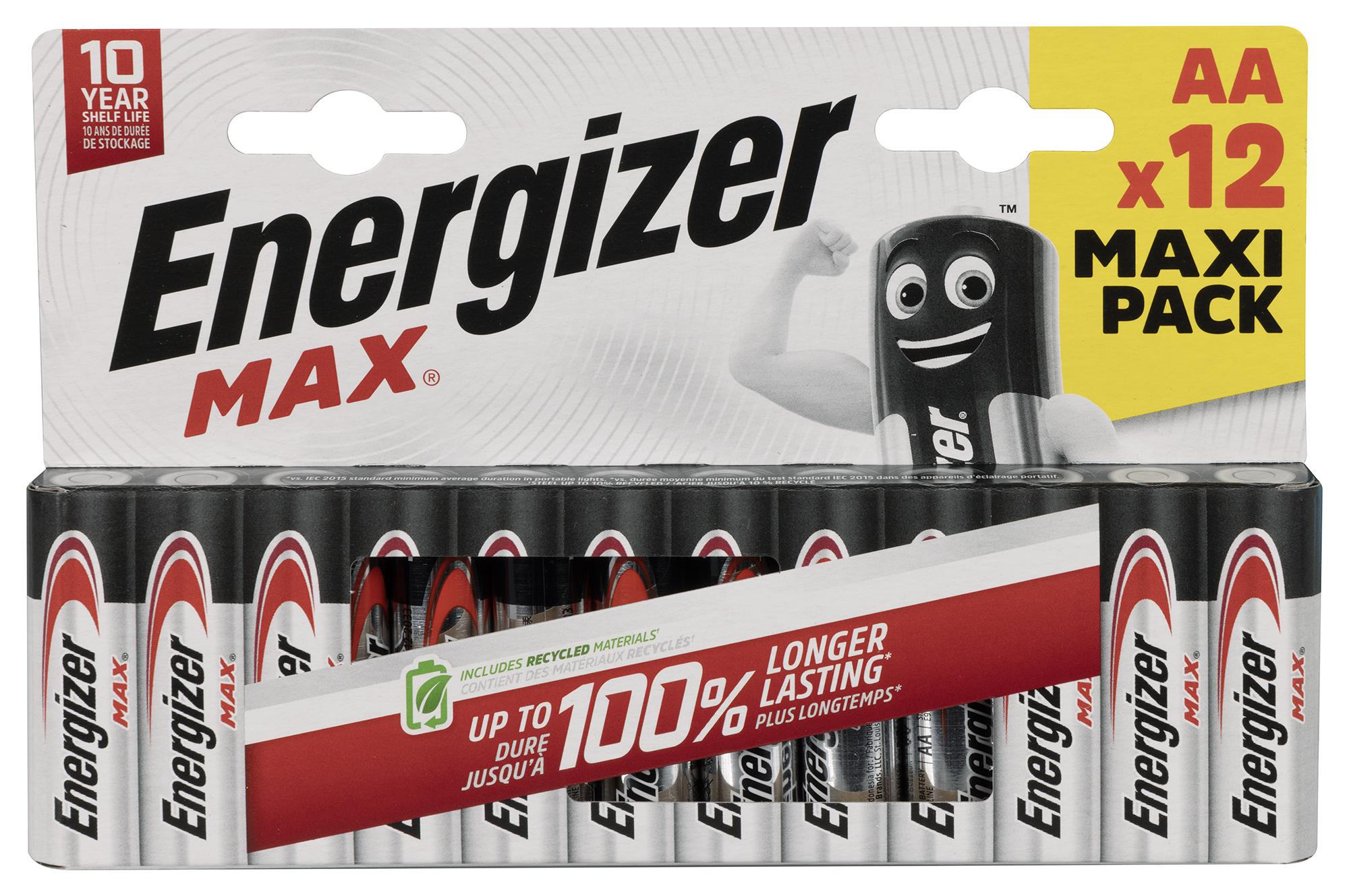 Energizer E300112600 Alkaline Battery, 1.5V, Aa, 12Pk