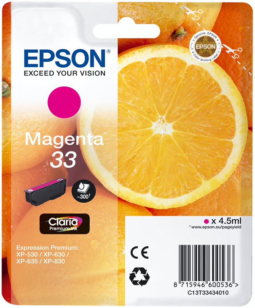 Epson C13T33434010 Ink Cartridge, T3343, Magenta, Epson