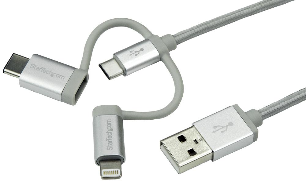 Startech Ltcub1Mgr Usb Multi-Charger Cable, Braided, 1M