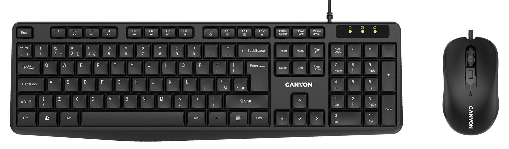 Canyon Cne-Cset1-Uk Keyboard & Mouse Set, Usb, Optical, Blk