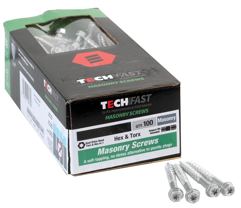 Techfast Tfmsht6370 Masonry Screw Hex 6.3X70mm Pk100