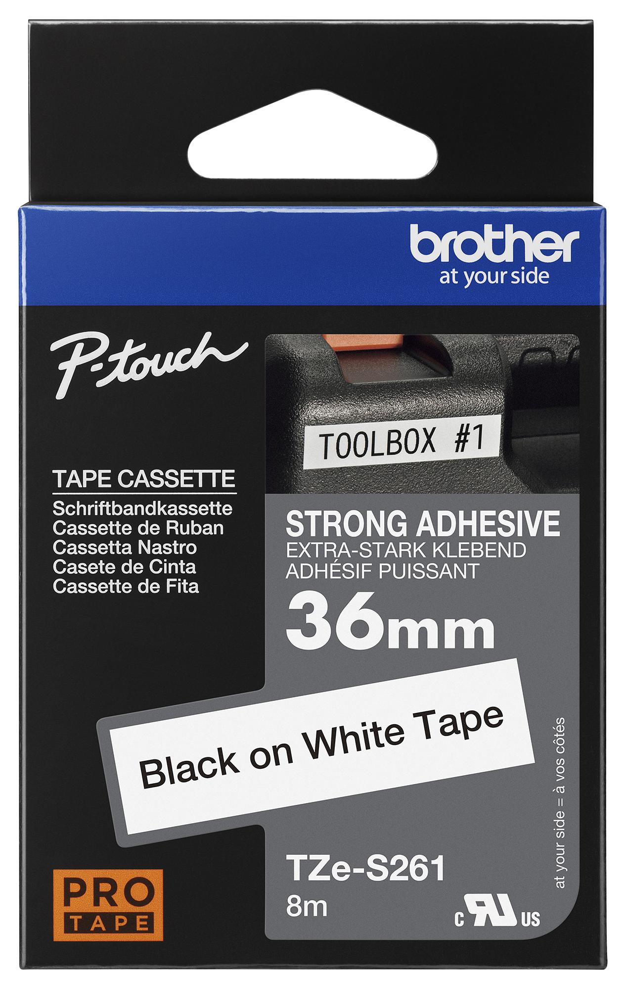 Brother Tzes261 Tape, 36mm Blk/wht Self-Adhesive