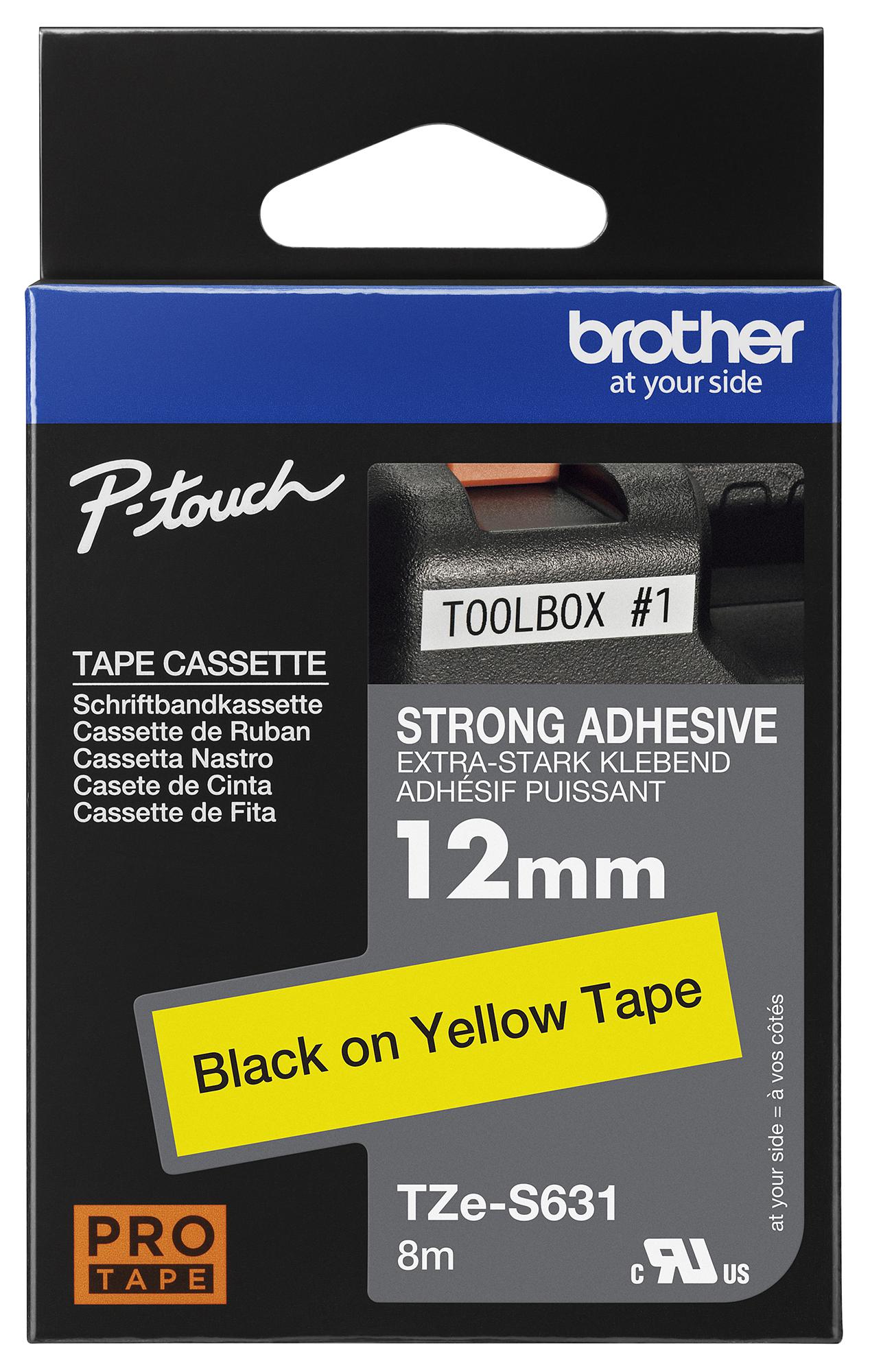 Brother Tzes631 Tape, 12mm Blk/yel Self-Adhesive