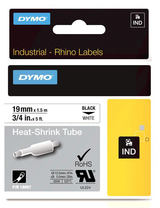 Dymo S0718330. Tubing, Heat Shrink, White, 19mm