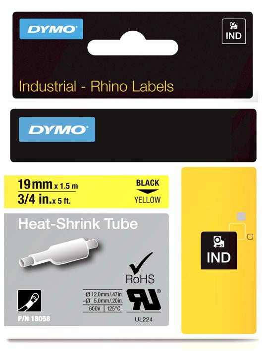 Dymo 18058 Tubing, Heat Shrink, 19mm X 1.5M, Yl