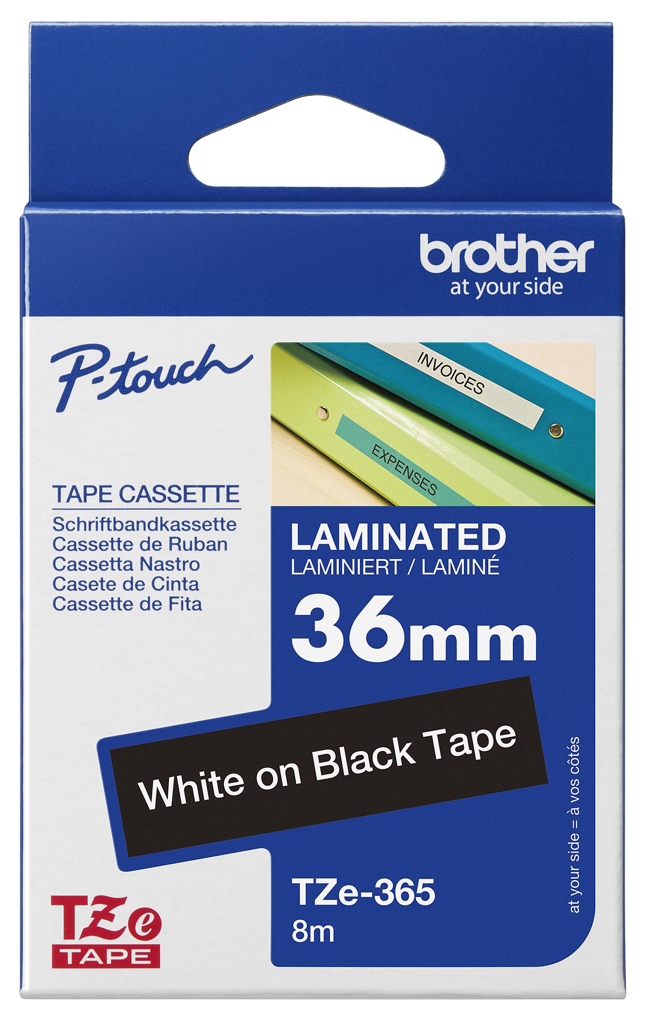 Brother Tze-365 Tape, White On Black, 36mm