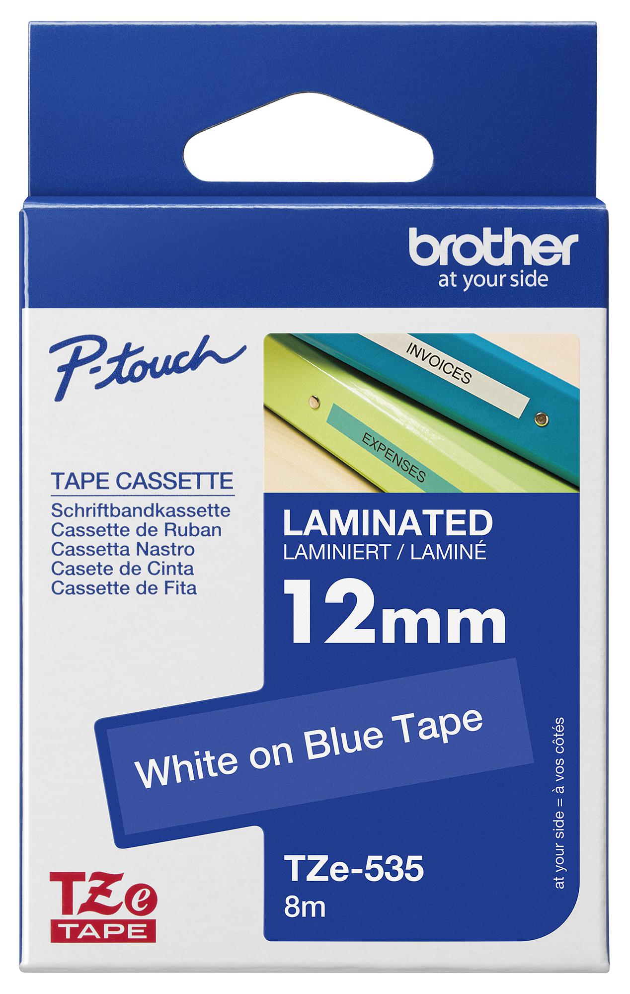 Brother Tze-535 Tape, White On Blue, 12mm W, 8M L