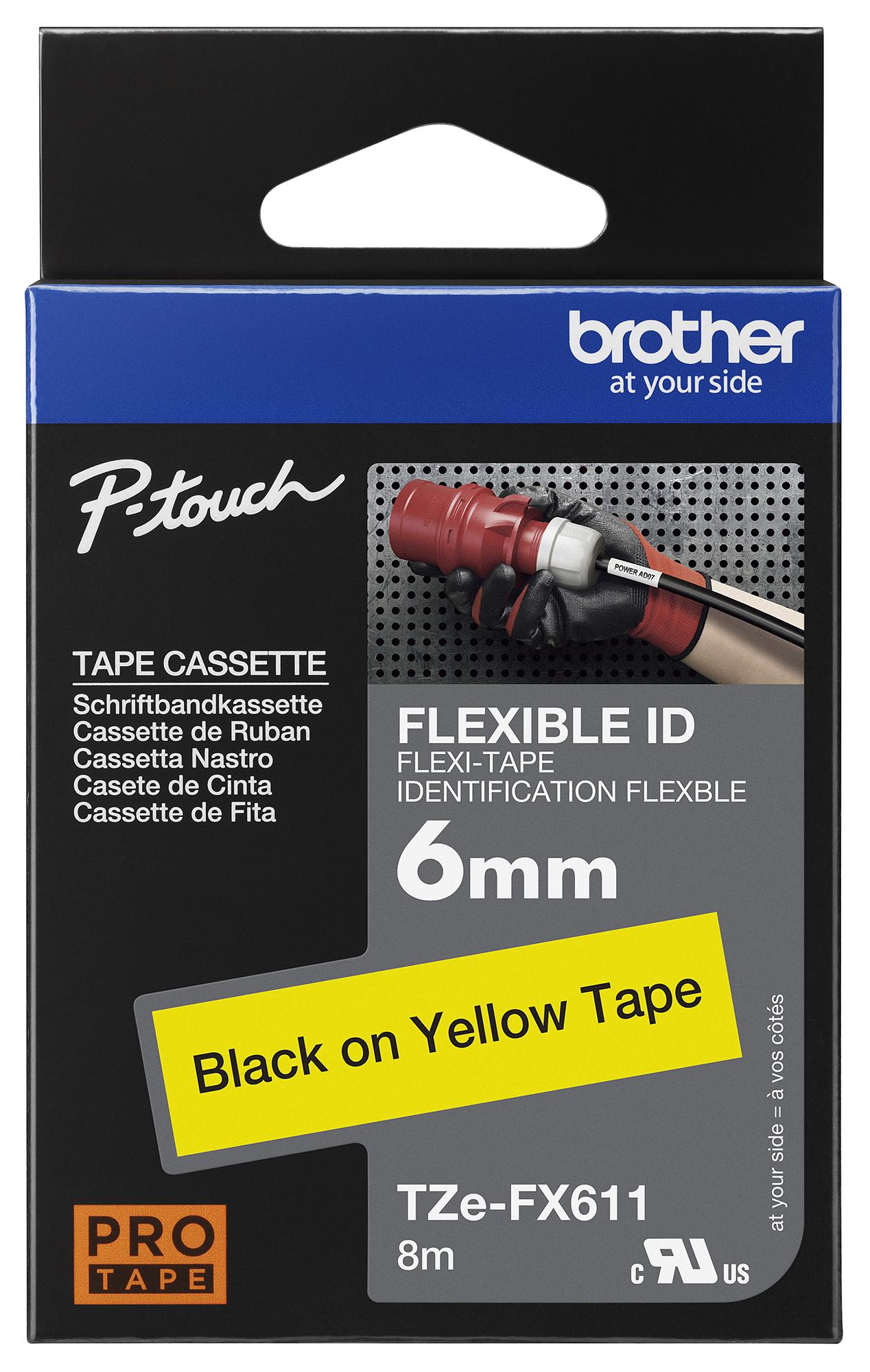 Brother Tzefx611 Flexi Tape 6mm Black On Yellow Tzefx611