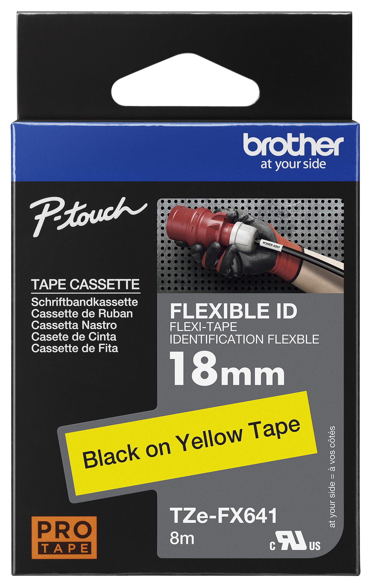 Brother Tzefx641 Flexi Tape 18mm Black On Yellow Tzefx641