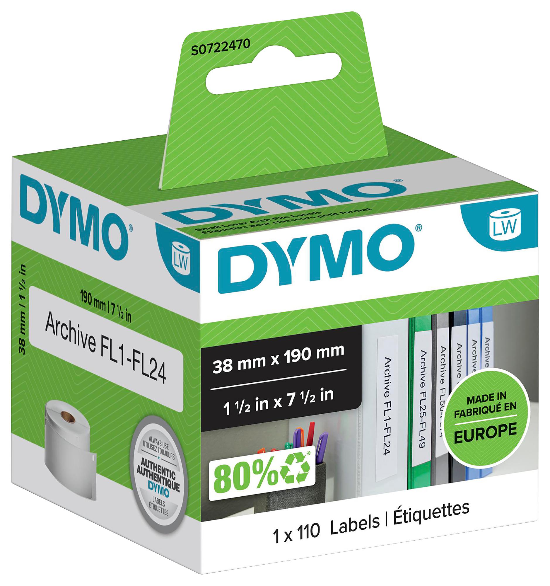 Dymo S0722470 Label, Lever Arch, Narrow