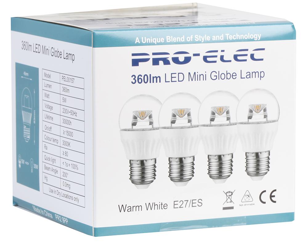 Pro Elec Pel00157 Led Lamp, Clear Globe, 3000K, 320Lm, 30W