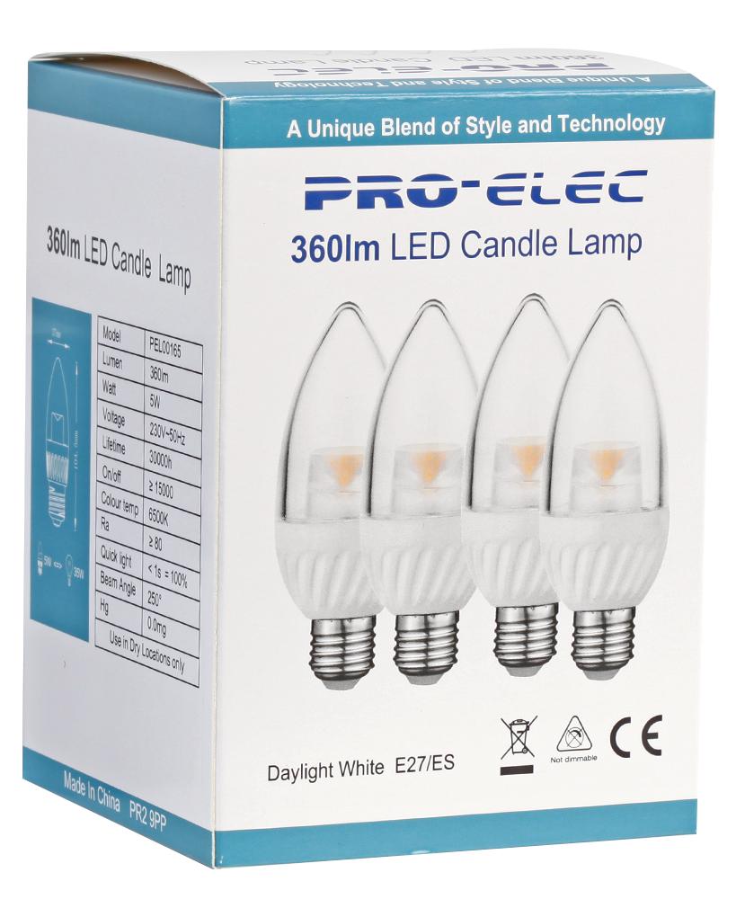 Pro Elec Pel00165 Led Lamp, Candle, 6500K, 320Lm, 30W, Pk4