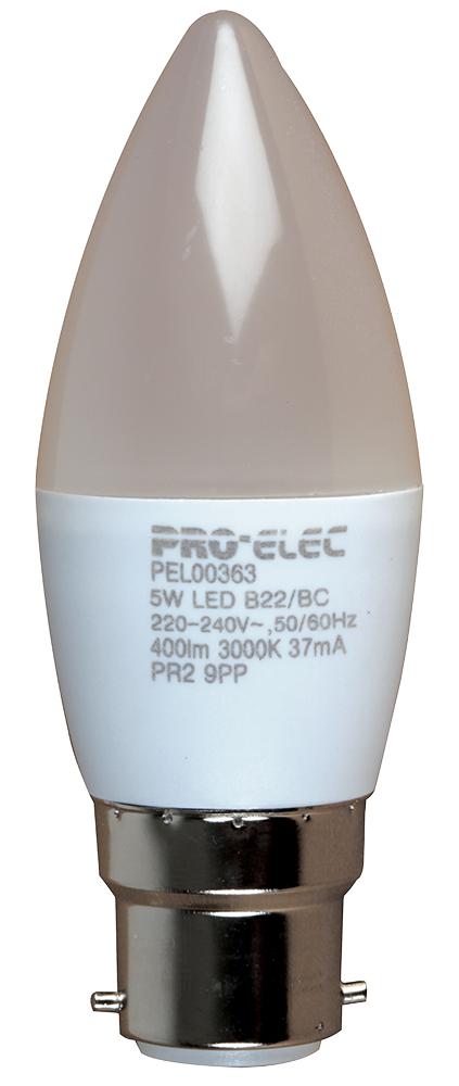 Pro Elec Pel00363 Led Candle Lamp B22 5W 400Lm 3000K Dimm