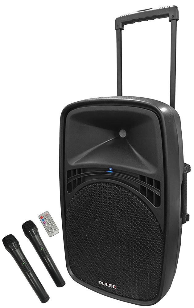 Pulse Pls-15Pa 15In Portable Pa Speaker, 2-Uhf Mics