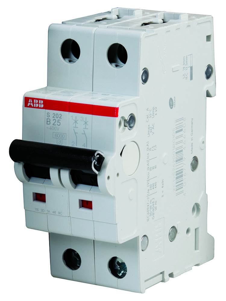 Abb S202-B25 Circuit Breaker, Thermal Mag, 2 Pole