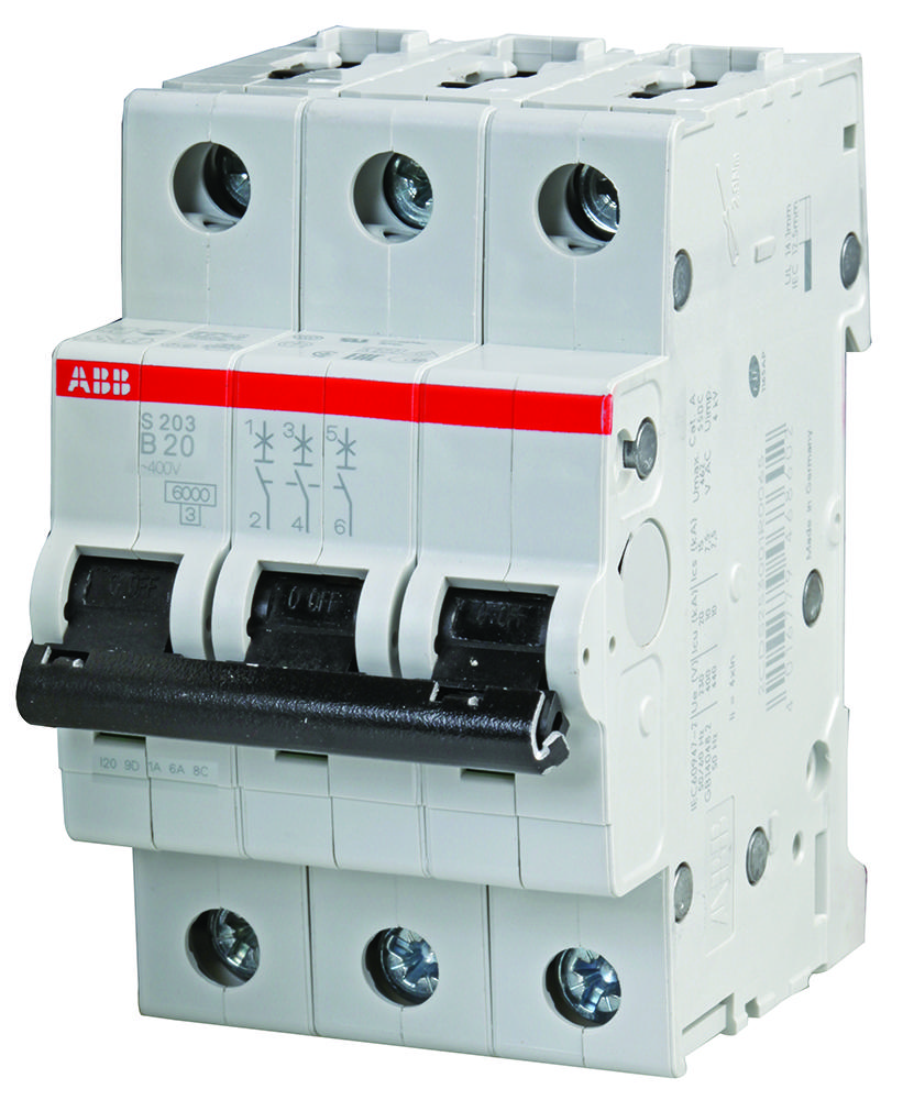 Abb S203-B20 Circuit Breaker, Thermal Mag, 3 Pole