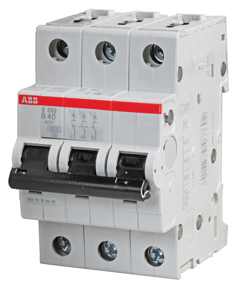 Abb S203-B40 Circuit Breaker, Thermal Mag, 3 Pole