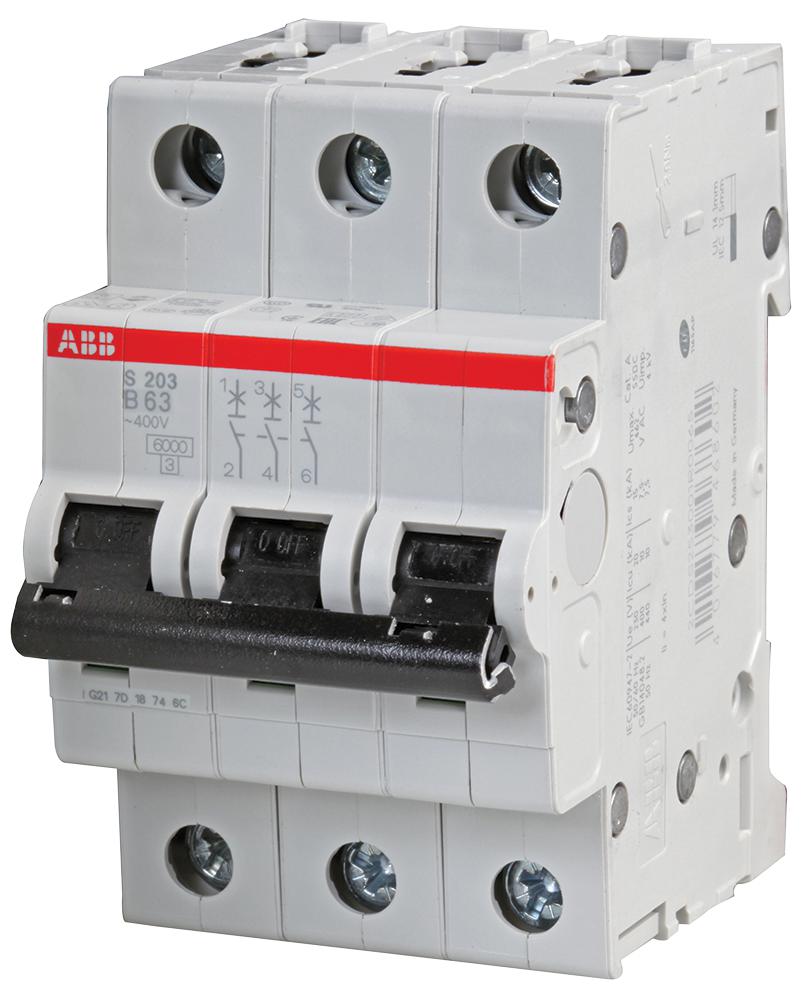 Abb S203-B63 Circuit Breaker, Thermal Mag, 3 Pole