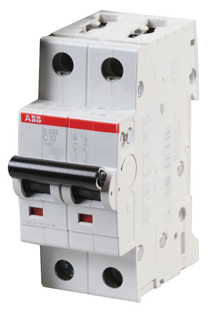 Abb S202-C10 Circuit Breaker, Thermal Mag, 2 Pole