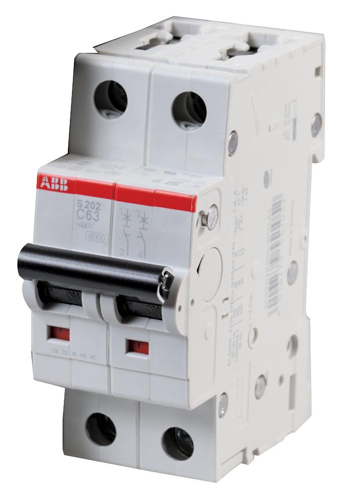 Abb S202-C63 Circuit Breaker, Thermal Mag, 2 Pole