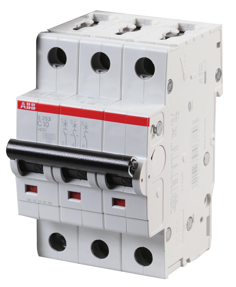 Abb S203-C10 Circuit Breaker, Thermal Mag, 3 Pole