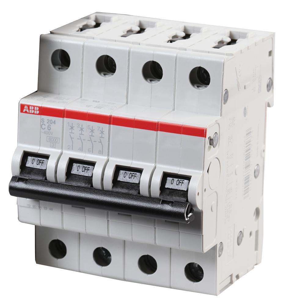 Abb S204-C6 Circuit Breaker, Thermal Mag, 4 Pole