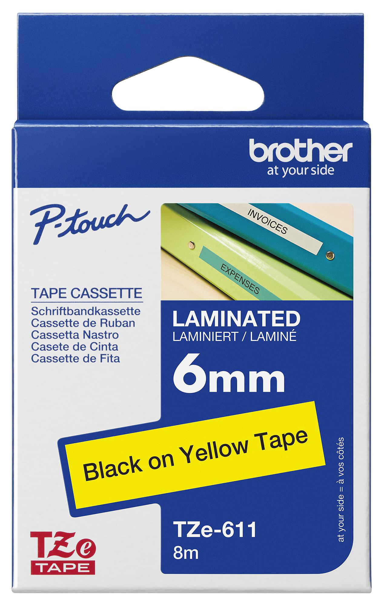 Brother Tze611 6mm Black On Yellow Tape