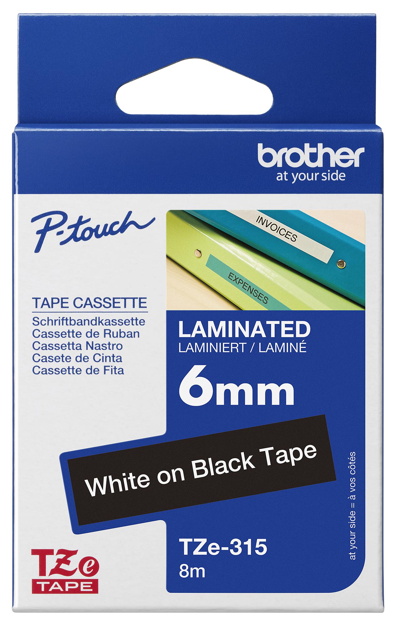 Brother Tze315 6mm White On Black Tape