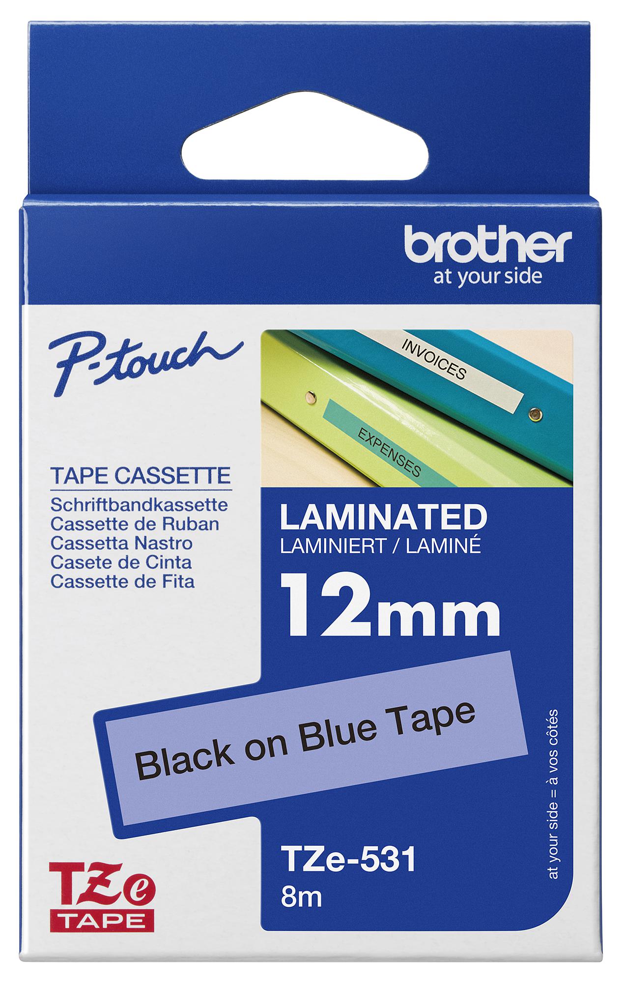 Brother Tze531 12mm Black On Blue Tape