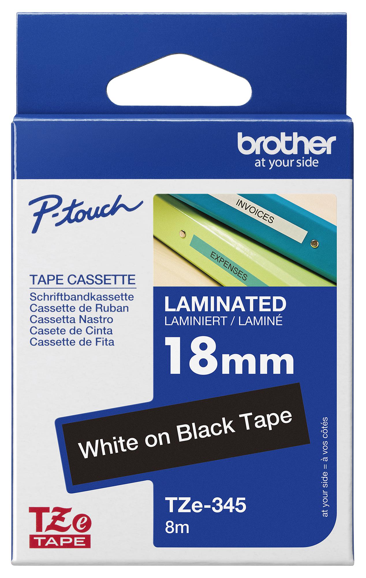 Brother Tze345 18mm White On Black Tape