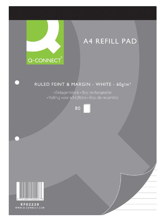 Q Connectorect Kf02228 Refill Pads A4 Feint&margin 10Pk