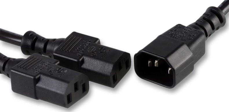 Pro Elec Pe01115 Iec Plug C14 - 2X Iec Skt C13, Blk 2M