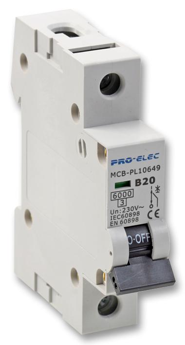 Pro Elec Aub1 20A Thermal Mag Ckt Breaker, 1P, 20A, 230Vac