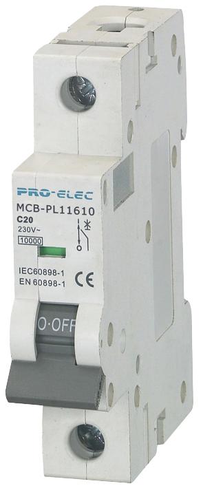 Pro Elec Aub7 1P C20A Thermal Mag Ckt Breaker, 1P, 20A, 230Vac