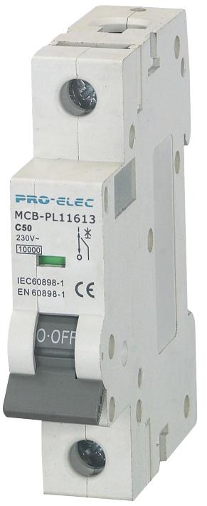 Pro Elec Aub7 1P C50A Thermal Mag Ckt Breaker, 1P, 50A, 230Vac