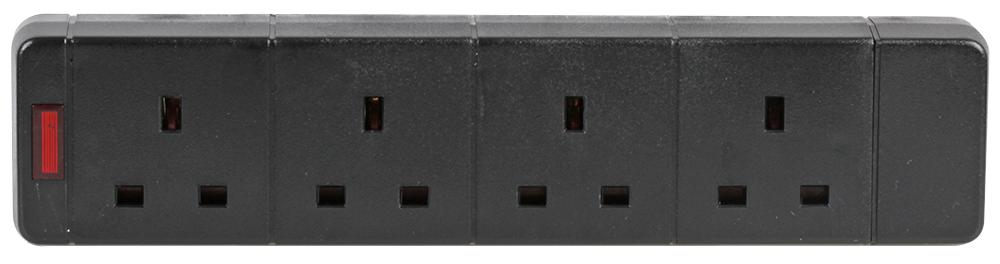 Pro Elec 97988 Black Extension Socket 4 Gang Black