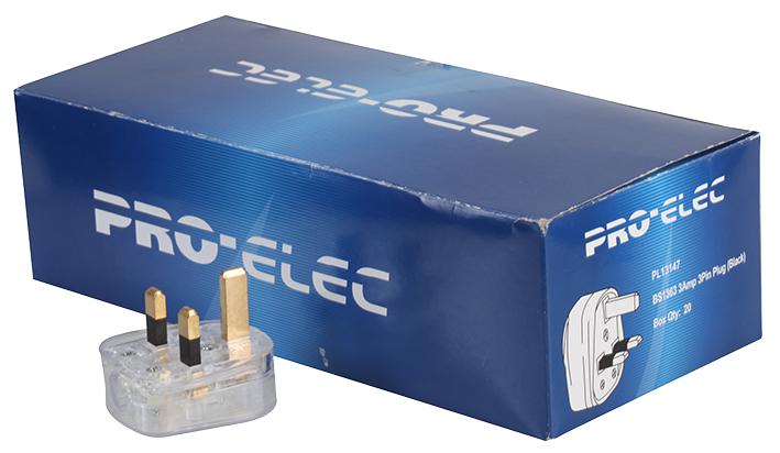 Pro Elec 9518-3A 20/box Mains Plug,transparent,3A Fuse Box Of 20