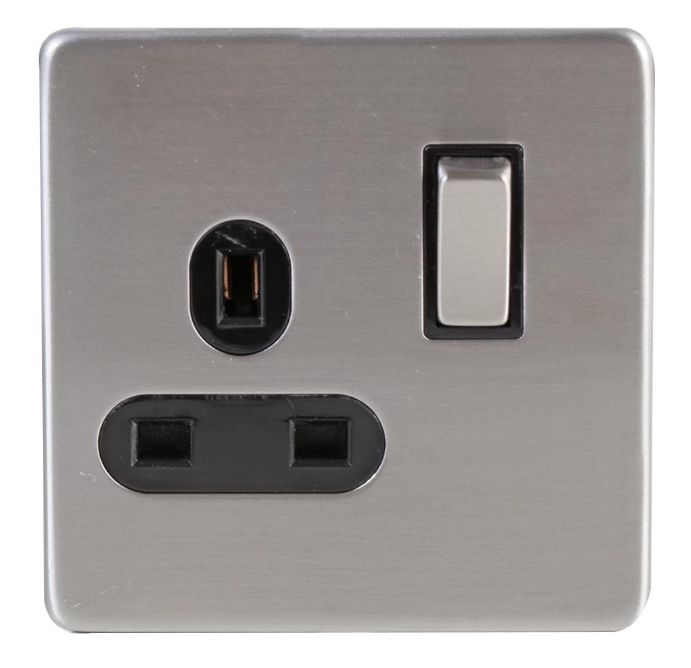 Pro Elec Bc1809 Socket 1 Gang Brushed Chrome