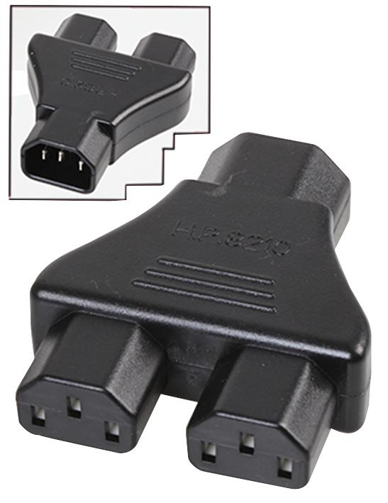 Pro Elec Hp8210 Splitter, Iec C14-C13 X 2, 10A/240V, Blk