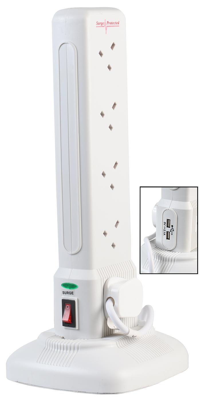 Pro Elec 2710Su Extension Tower 10G Swtch Surge, Usb Wht